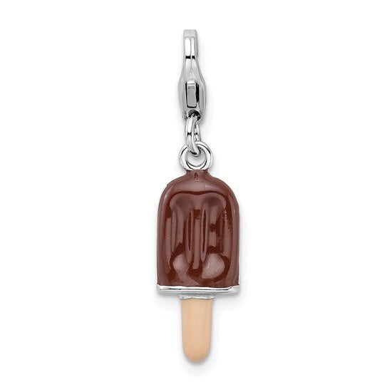Sterling Silver 3-D Enameled Fudge Bar w/Lobster Clasp Charm Pendant Sterling Silver 3-D Enameled Fudge Bar w/Lobster Clasp Charm Pendant